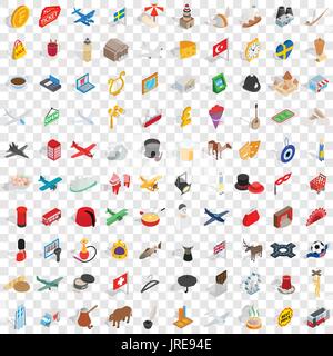 100 border icons set, isometric 3d style Stock Vector