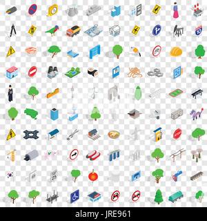 100 bridge icons set, isometric 3d style Stock Vector
