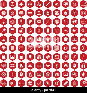 100 libra icons hexagon red Stock Vector