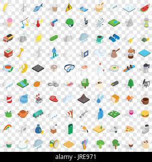 100 brumal icons set, isometric 3d style Stock Vector