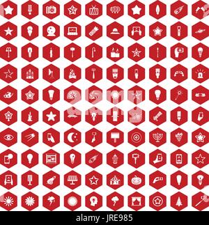 100 light icons hexagon red Stock Vector
