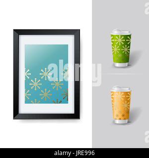 Mockup template for branding and product designs. Isolated realistic cups for coffee or tea and unique design. Stock Vector