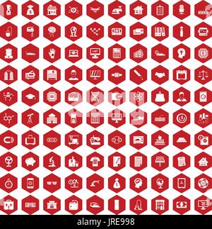 100 loans icons hexagon red Stock Vector