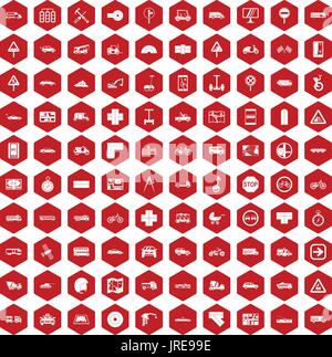 100 location icons hexagon red Stock Vector