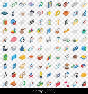 100 business startup icons set, isometric 3d style Stock Vector