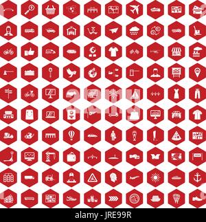 100 logistic and delivery icons hexagon red Stock Vector