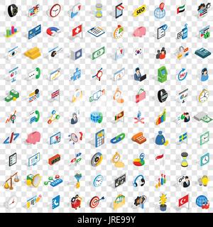 100 business strategy icons set, isometric style Stock Vector