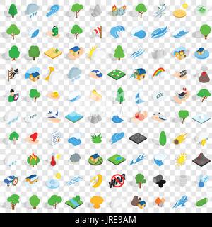 100 calamity icons set, isometric 3d style Stock Vector