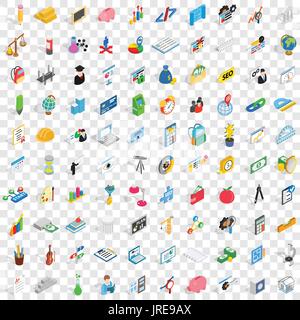 100 calculator icons set, isometric 3d style Stock Vector