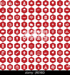 100 lumberjack icons hexagon red Stock Vector