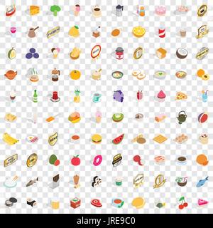 100 calories icons set, isometric 3d style Stock Vector