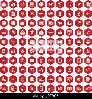 100 mail icons hexagon red Stock Vector
