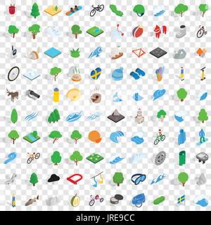 100 camping nature icons set, isometric 3d style Stock Vector