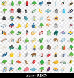 100 capital icons set, isometric 3d style Stock Vector