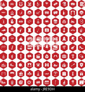 100 mask icons hexagon red Stock Vector