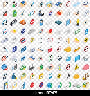 100 care and help icons set, isometric 3d style Stock Vector