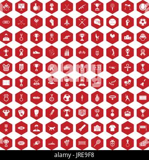 100 medal icons hexagon red Stock Vector
