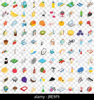 100 childhood icons set, isometric 3d style Stock Vector