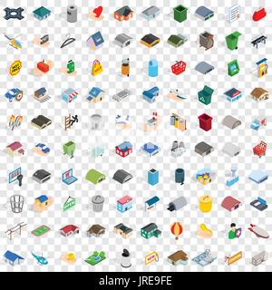 100 city element icons set, isometric 3d style Stock Vector