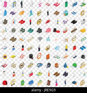 100 clothes icons set, isometric 3d style Stock Vector