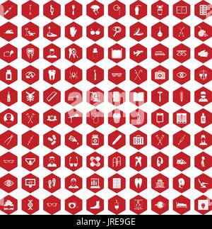 100 medical treatmet icons hexagon red Stock Vector