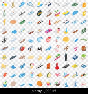 100 coast icons set, isometric 3d style Stock Vector