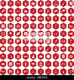 100 meeting icons hexagon red Stock Vector