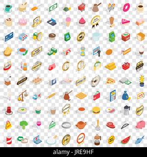 100 coffee icons set, isometric 3d style Stock Vector