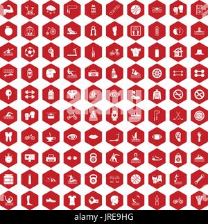 100 men health icons hexagon red Stock Vector