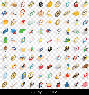 100 coin icons set, isometric 3d style Stock Vector