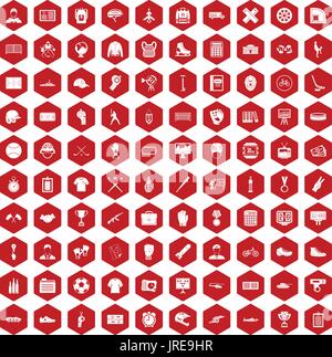100 mens team icons hexagon red Stock Vector