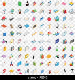 100 college icons set, isometric 3d style Stock Vector