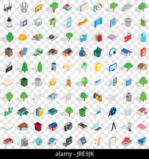 100 comfortable house icons set, isometric style Stock Vector