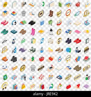 100 commercial icons set, isometric 3d style Stock Vector