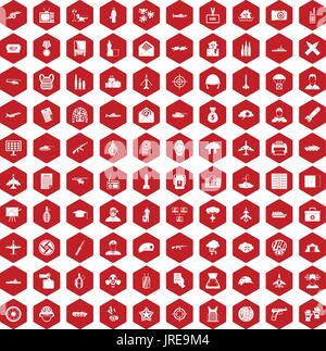 100 military journalist icons hexagon red Stock Vector