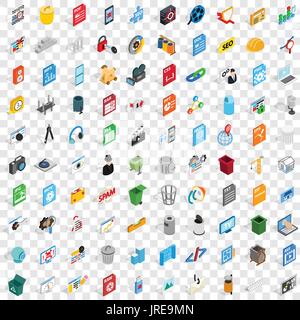 100 computer icons set, isometric 3d style Stock Vector