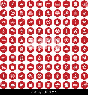 100 mill icons hexagon red Stock Vector
