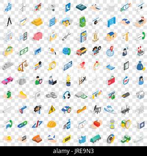 100 concern icons set, isometric 3d style Stock Vector
