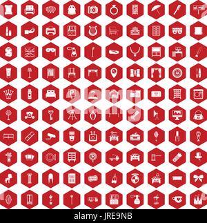 100 mirror icons hexagon red Stock Vector