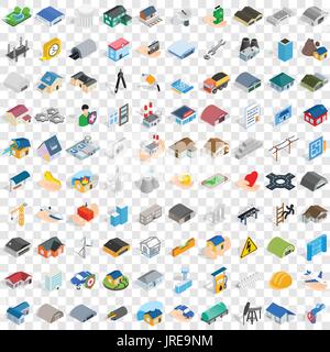 100 construction icons set, isometric 3d style Stock Vector