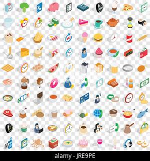 100 cooking icons set, isometric 3d style Stock Vector