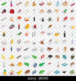100 country icons set, isometric 3d style Stock Vector
