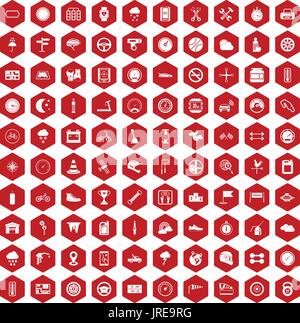 100 motorsport icons hexagon red Stock Vector