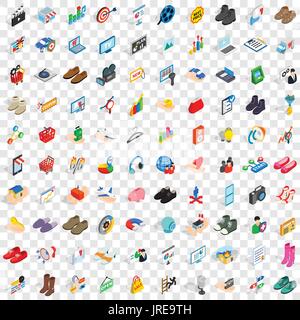 100 creative marketing icons set, isometric style Stock Vector
