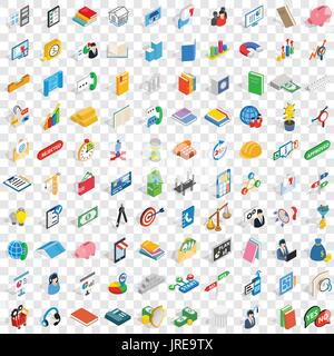 100 crew icons set, isometric 3d style Stock Vector