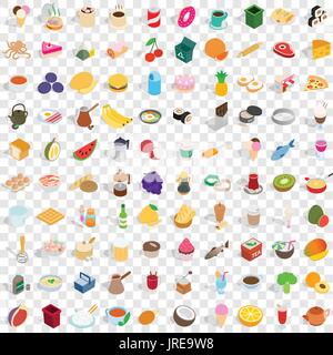 100 culinary icons set, isometric 3d style Stock Vector