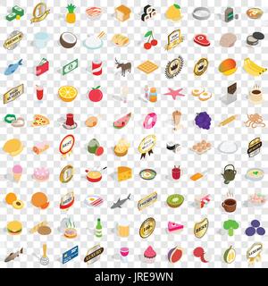 100 cupcakes icons set, isometric 3d style Stock Vector