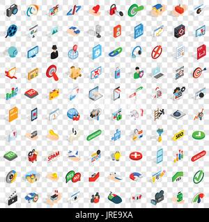 100 cyber security icons set, isometric 3d style Stock Vector