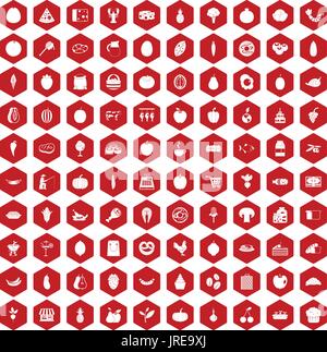 100 natural products icons hexagon red Stock Vector