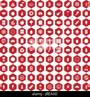 100 nutrition icons hexagon red Stock Vector